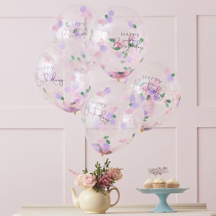 Ballons confettis fleurs Anniversaire x5 - MODERN CONFETTI