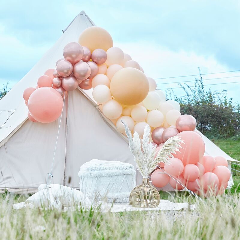 Kit Arche de 60 Ballons - Pêche et Rose Mat pour l'anniversaire de