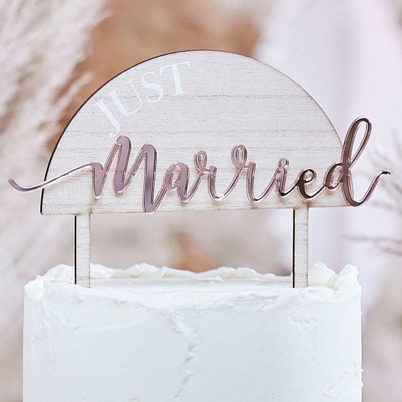 Cake topper rose gold Just Married - MODERN CONFETTI