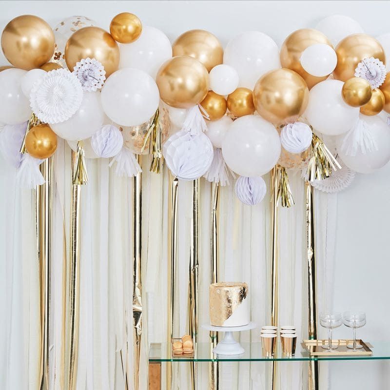 Ballon arche kit decoration anniversaire rose gold blanc guirlande