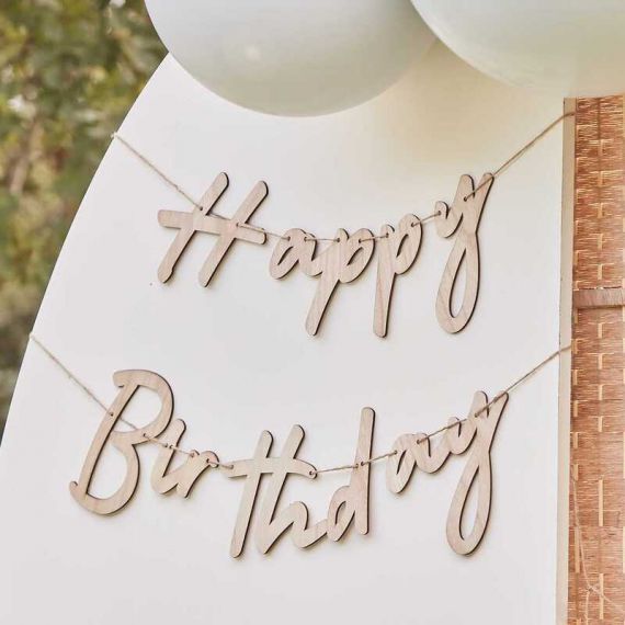 Cake topper rond happy birthday en bois - MODERN CONFETTI