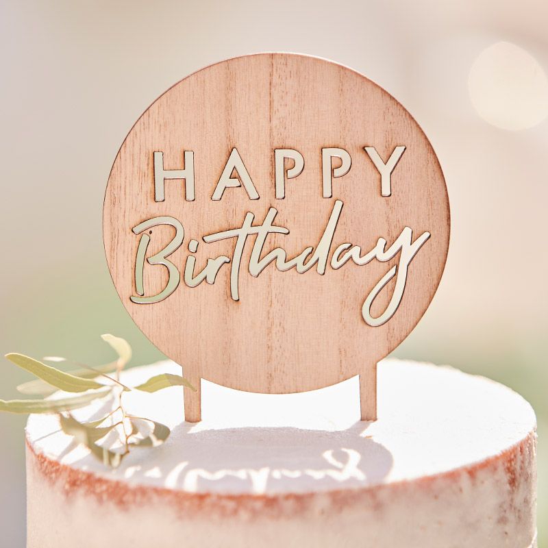 Décoration pour gâteau en bois Happy Birthday
