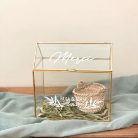 Urne terrarium doré en verre mariage provençal - olivier