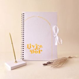 Livre d'or mariage minimaliste blanc et or - Curve