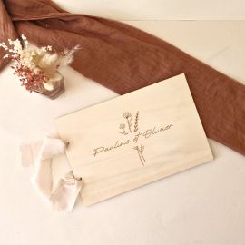 Livre d'or mariage fleuri personnalisé en bois - FLEURS SAUVAGES