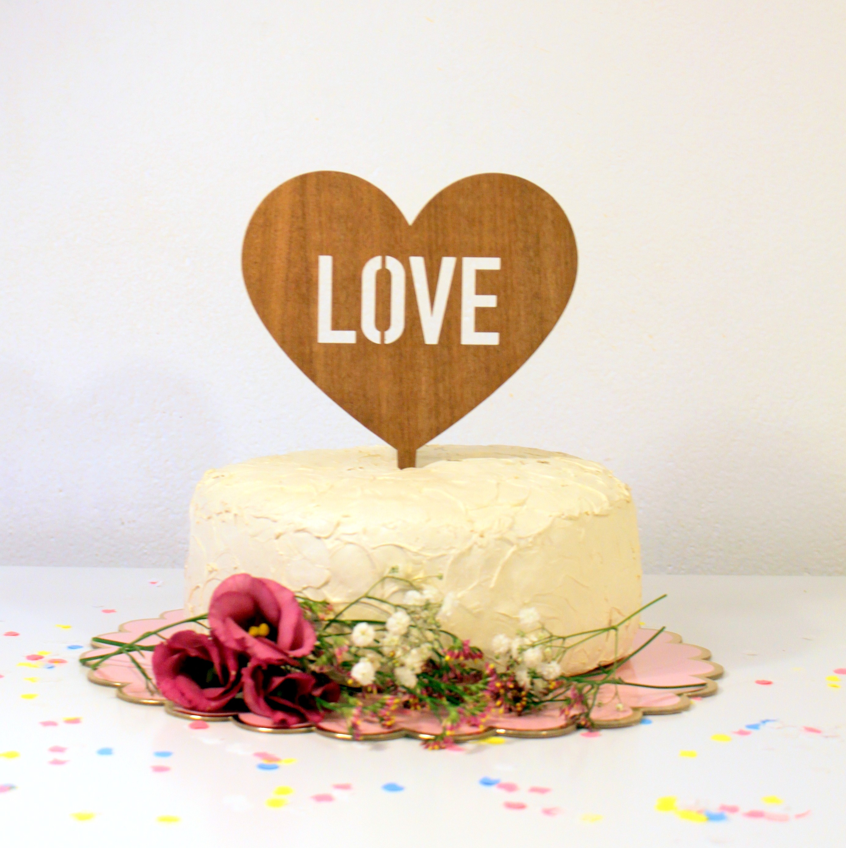 Figurine De Gateau Mariage Cake Topper Coeur Love En Bois Modern Confetti